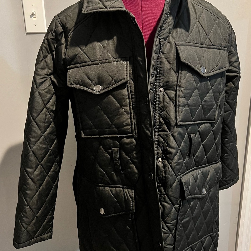 Urban Republic Women’s  Quilted Dark Jacket with a sash belt